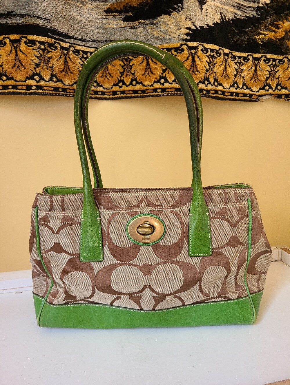 Coach Hamptons Signature Madeline Bag J0773-11557 Green/ C Canvas jacquard Y2k